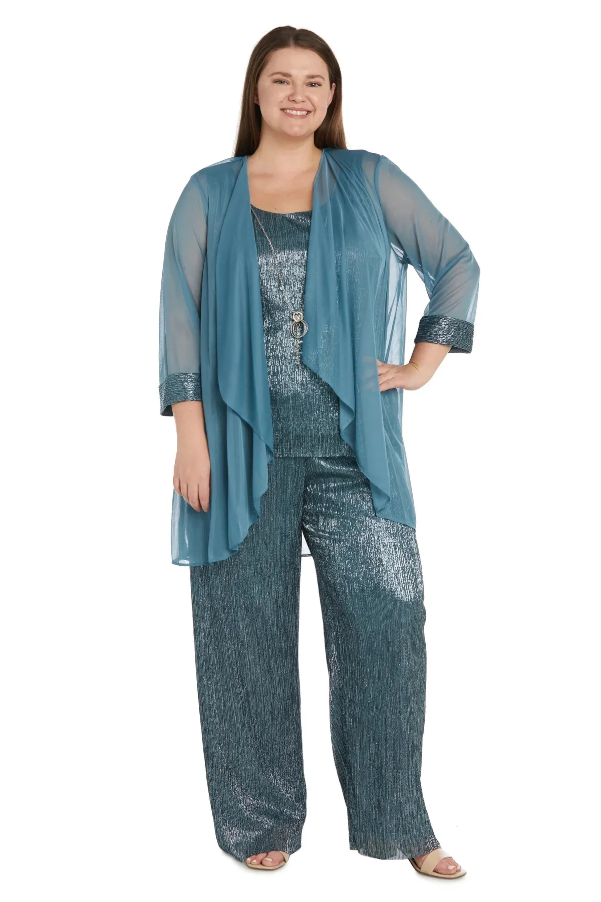 3PC Three Piece Crinkle Pantsuit Spruce - Plus - RM Richards