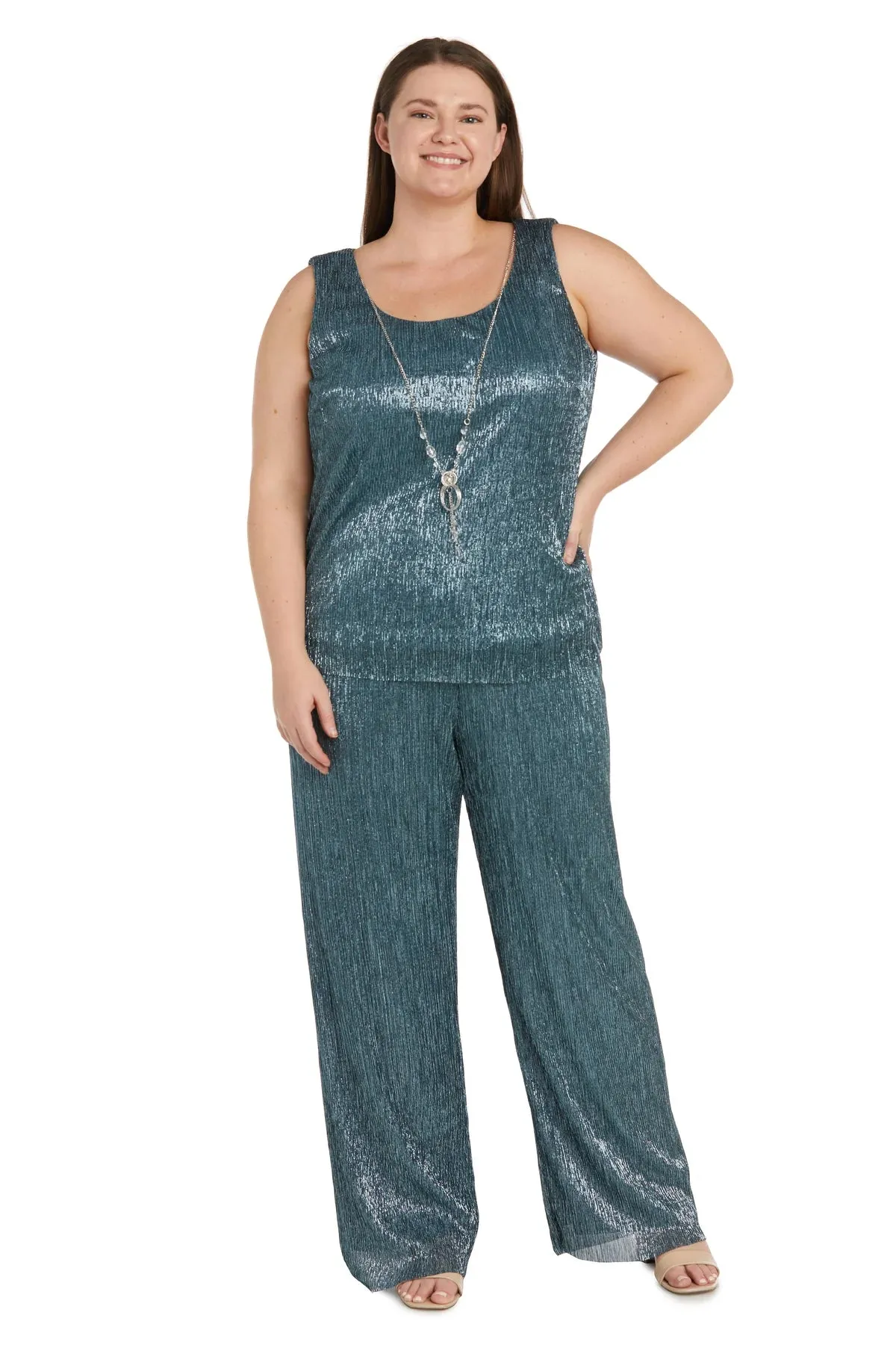 3PC Three Piece Crinkle Pantsuit Spruce - Plus - RM Richards