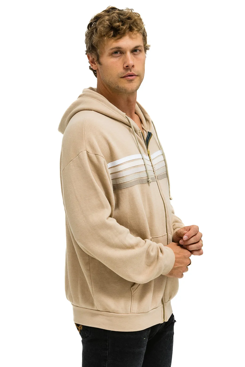 5 STRIPE RELAXED ZIP HOODIE - SAND // WHITE // GREY