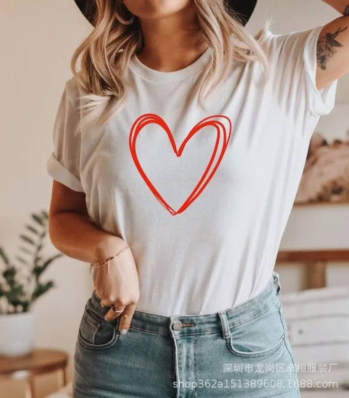 Adorable Heart Pattern T-Shirt for Trendy Women