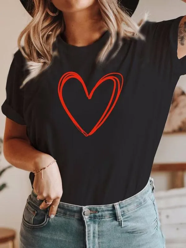 Adorable Heart Pattern T-Shirt for Trendy Women