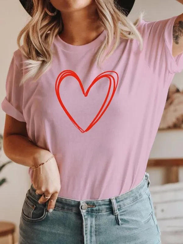 Adorable Heart Pattern T-Shirt for Trendy Women