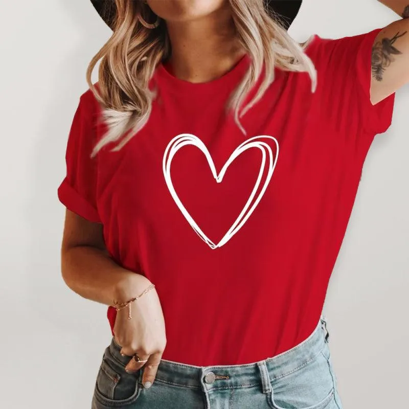 Adorable Heart Pattern T-Shirt for Trendy Women