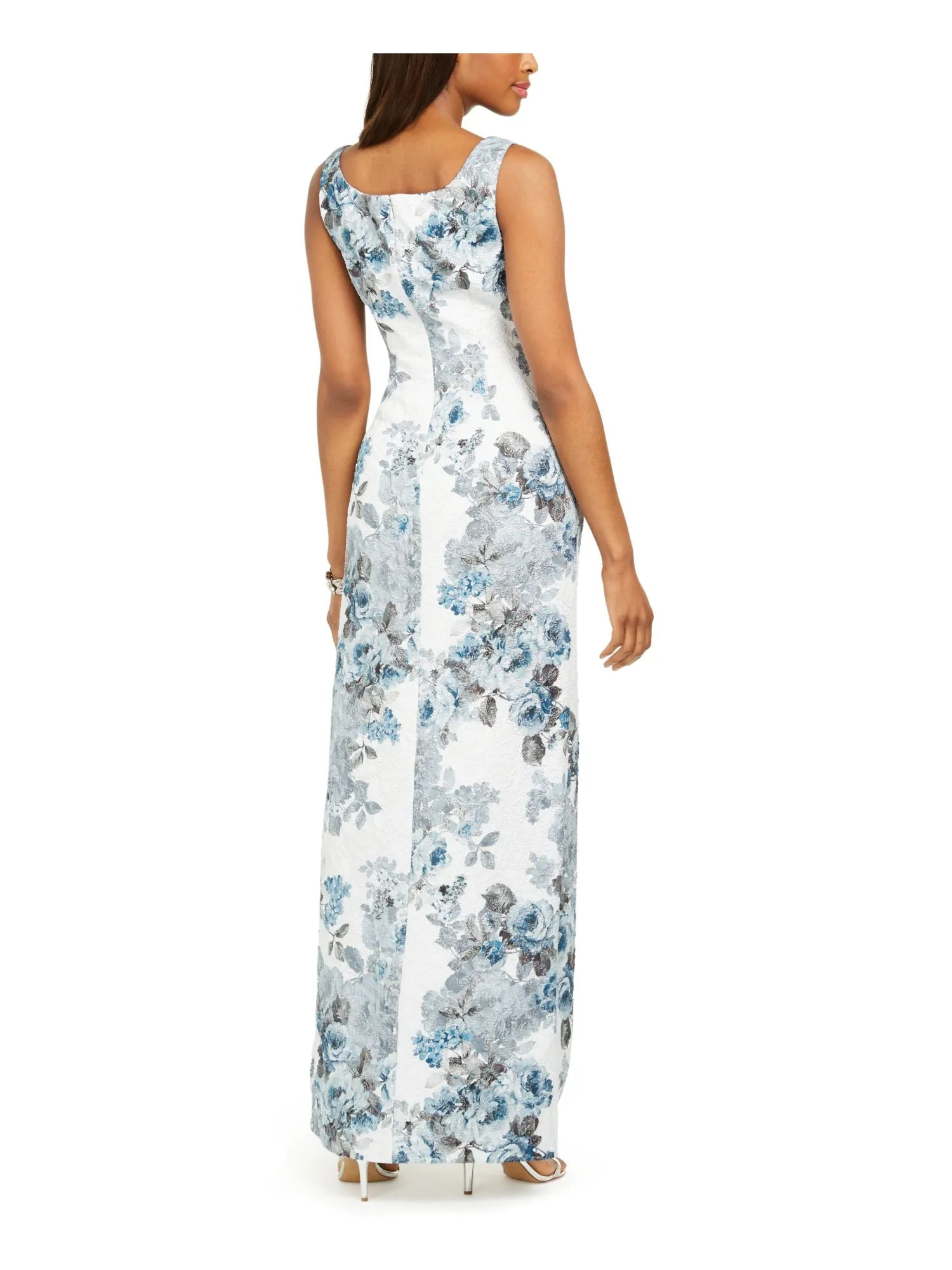 ADRIANNA PAPELL Womens Slitted Floral Sleeveless Scoop Neck Maxi Evening Dress