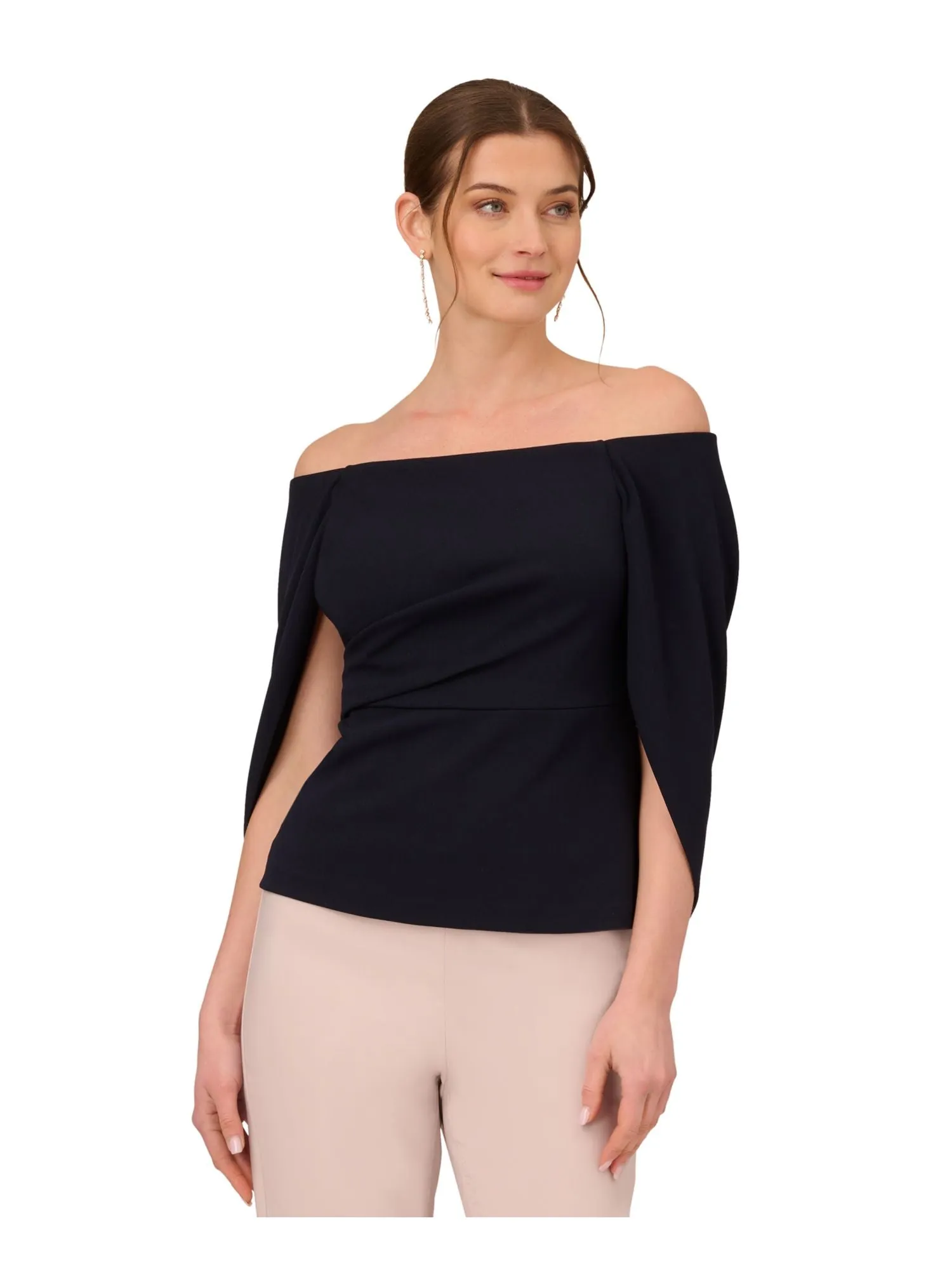 ADRIANNA PAPELL Womens Zippered Off Shoulder Evening Top