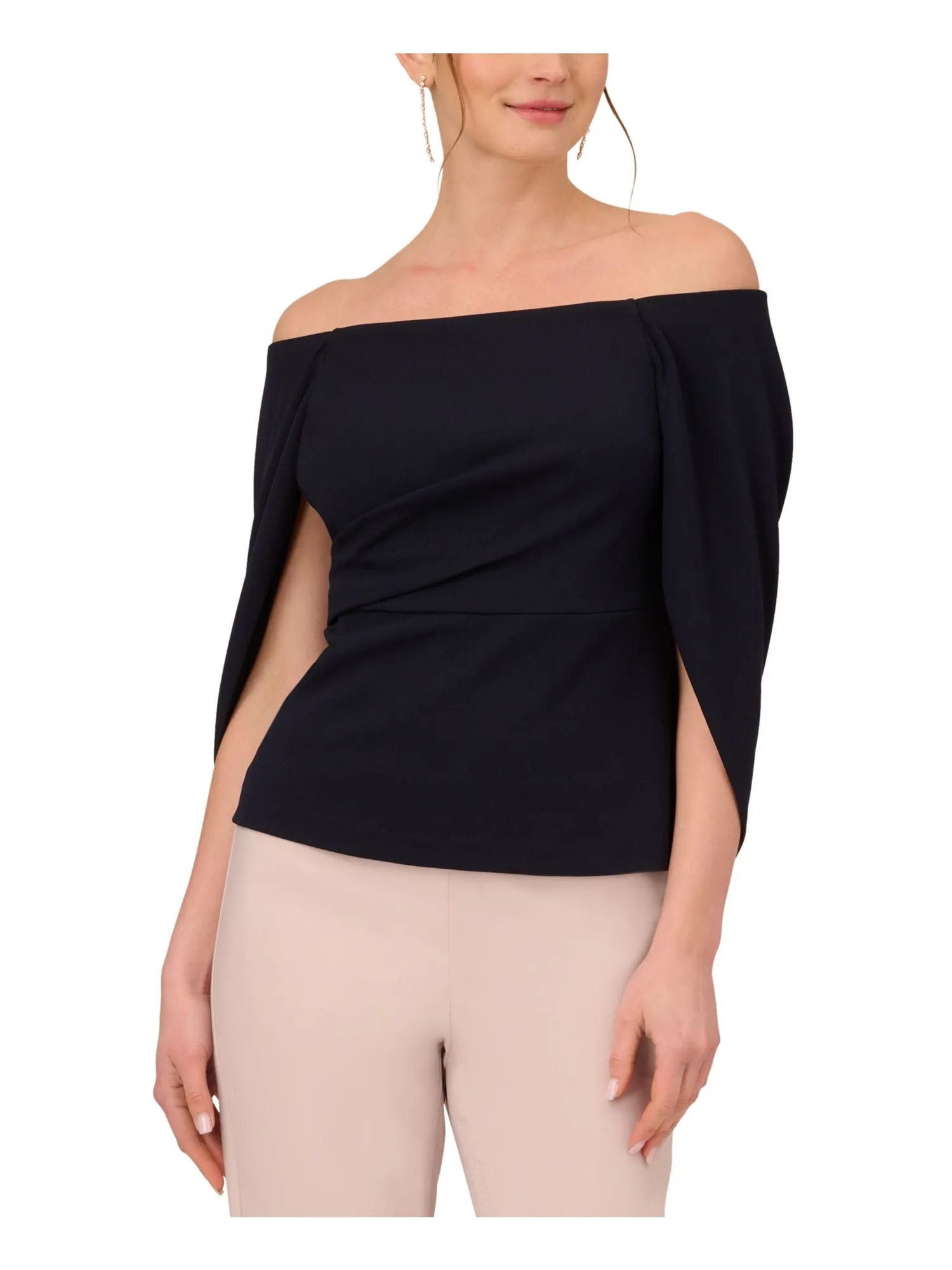 ADRIANNA PAPELL Womens Zippered Off Shoulder Evening Top