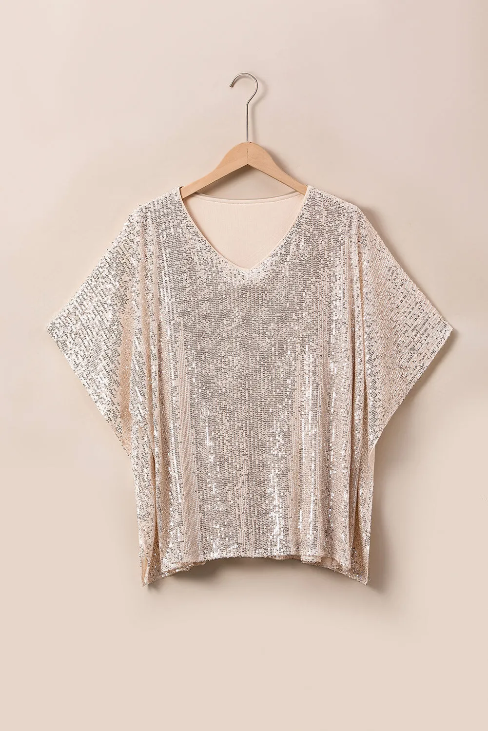 Aileen Plus Size Sequined v Neck Boxy Top