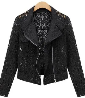 ASM Women's Elegant Fashion Premium Quality Ivory Beige Lace Design Biker Jacket