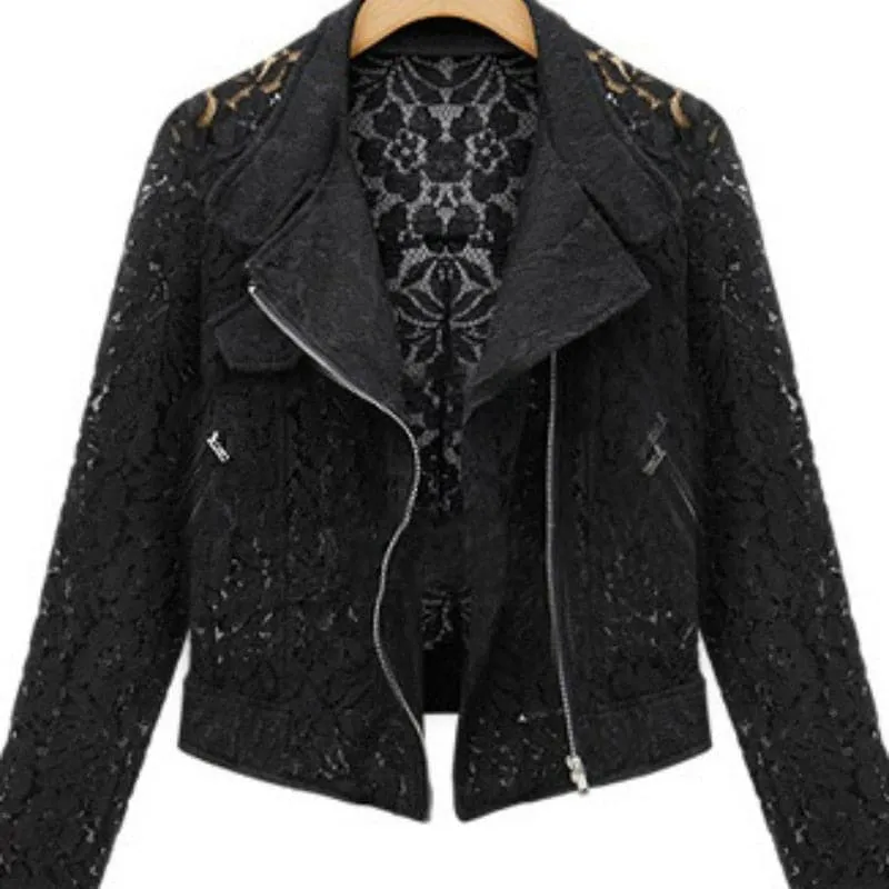 ASM Women's Elegant Fashion Premium Quality Ivory Beige Lace Design Biker Jacket