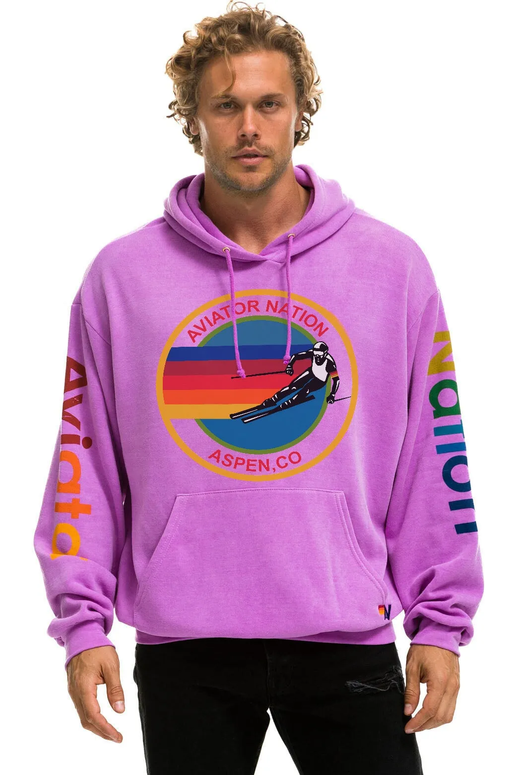 AVIATOR NATION ASPEN RELAXED PULLOVER HOODIE - NEON PURPLE