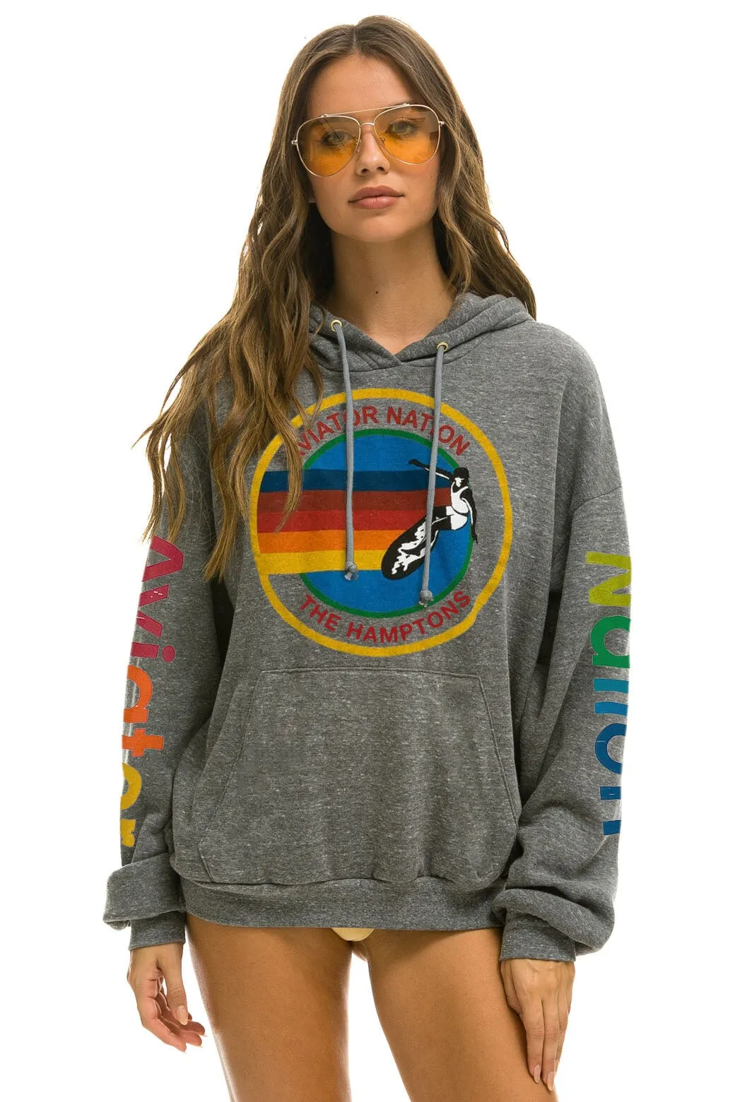 AVIATOR NATION HAMPTONS RELAXED PULLOVER HOODIE - HEATHER GREY