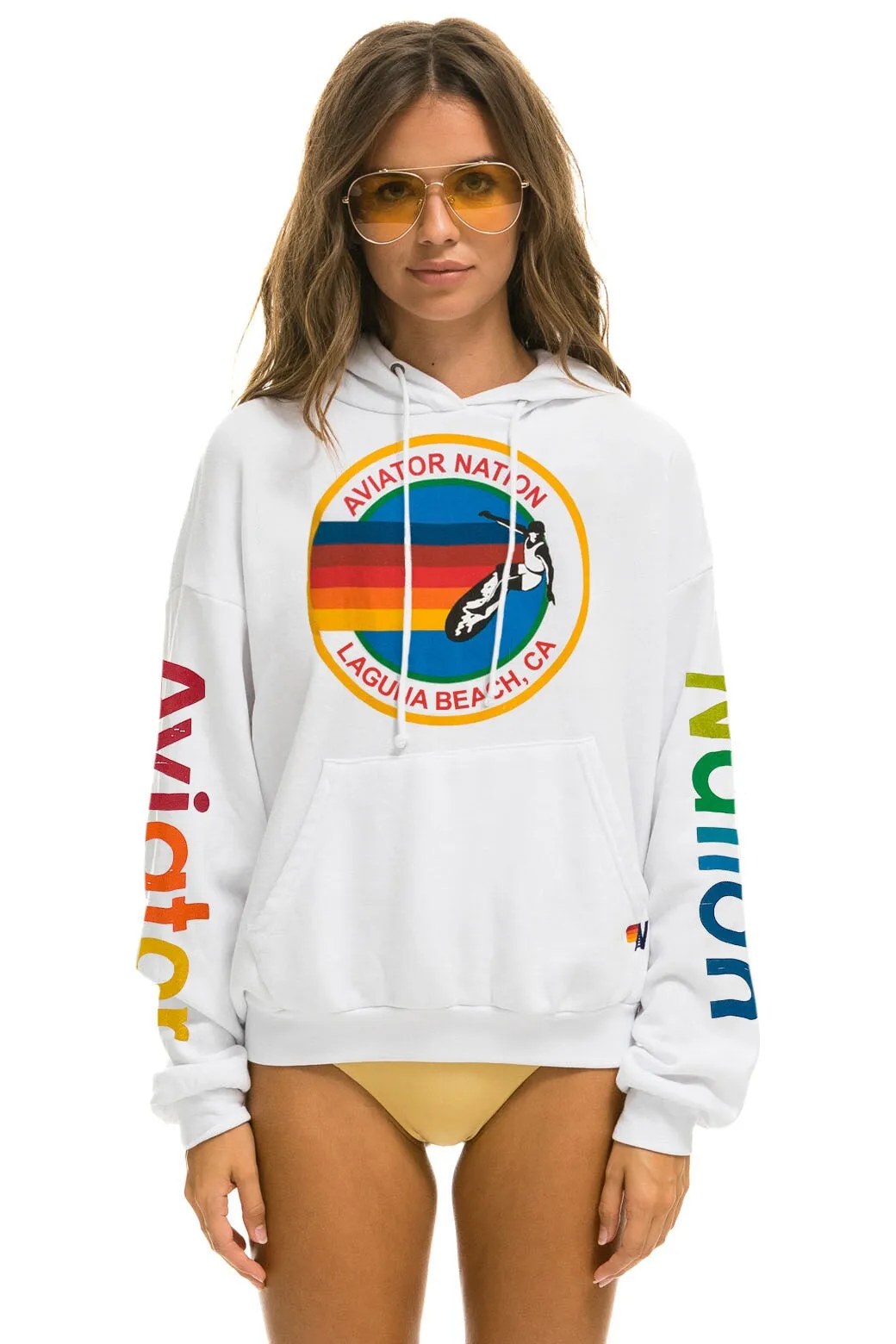 AVIATOR NATION LAGUNA BEACH RELAXED PULLOVER HOODIE - WHITE