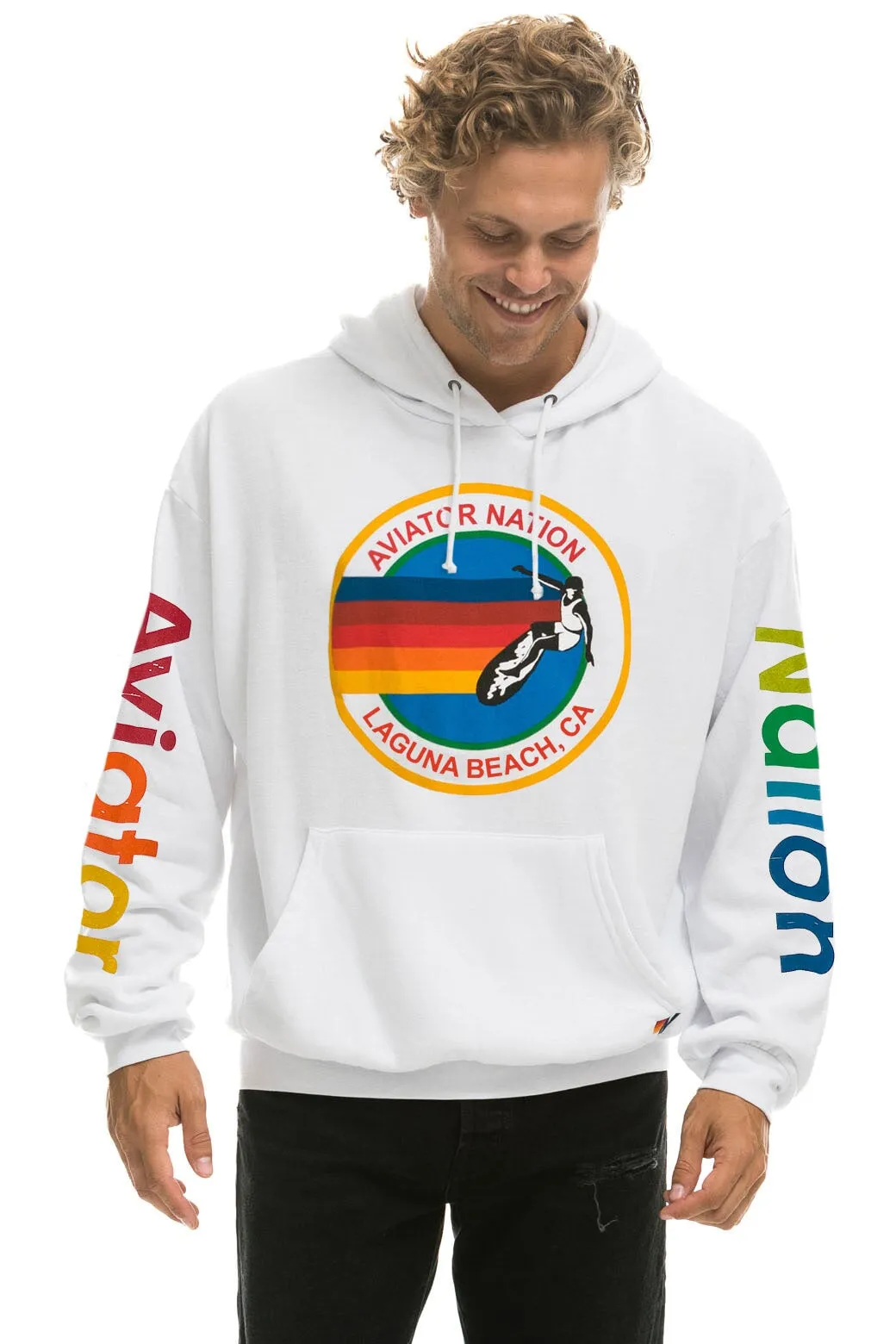 AVIATOR NATION LAGUNA BEACH RELAXED PULLOVER HOODIE - WHITE