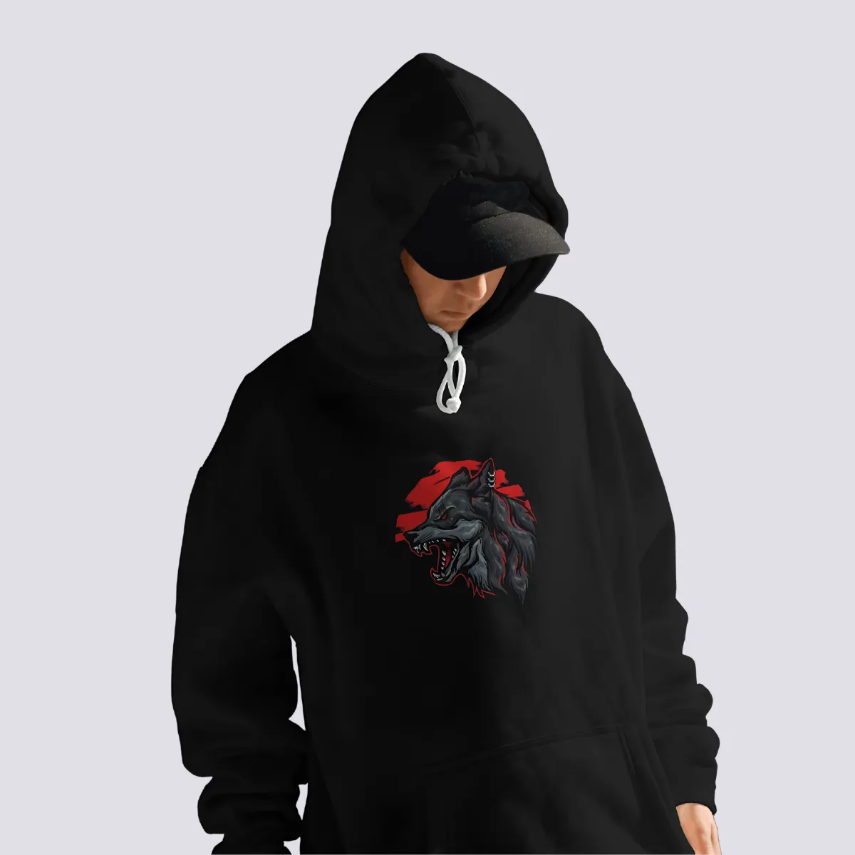 Black Moon Relaxed Fit Black Hoodie For Men By DemonWear