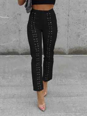 Black Perforated Lace Design Trousers