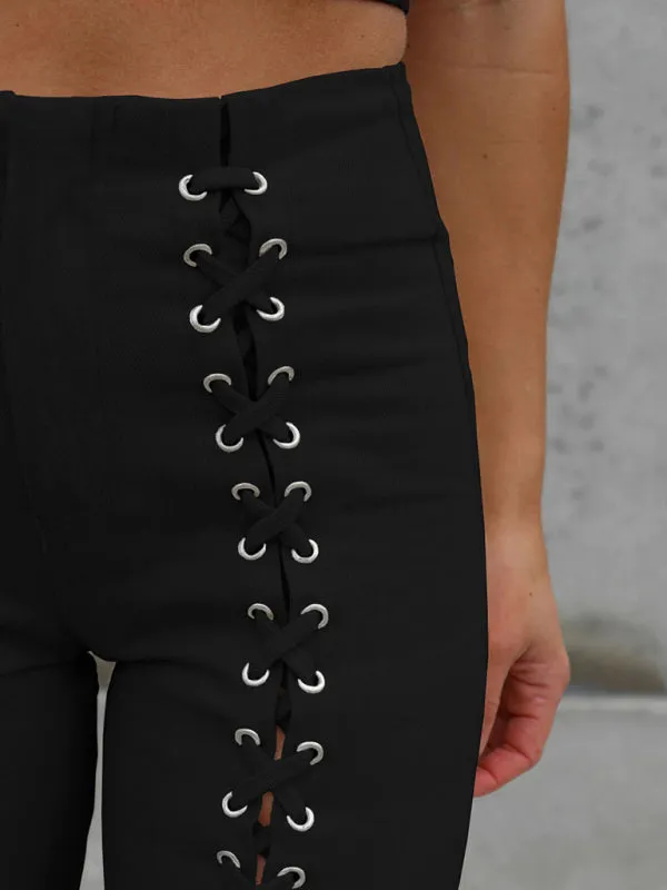 Black Perforated Lace Design Trousers