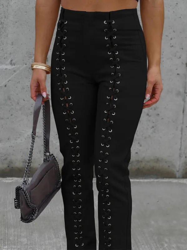 Black Perforated Lace Design Trousers