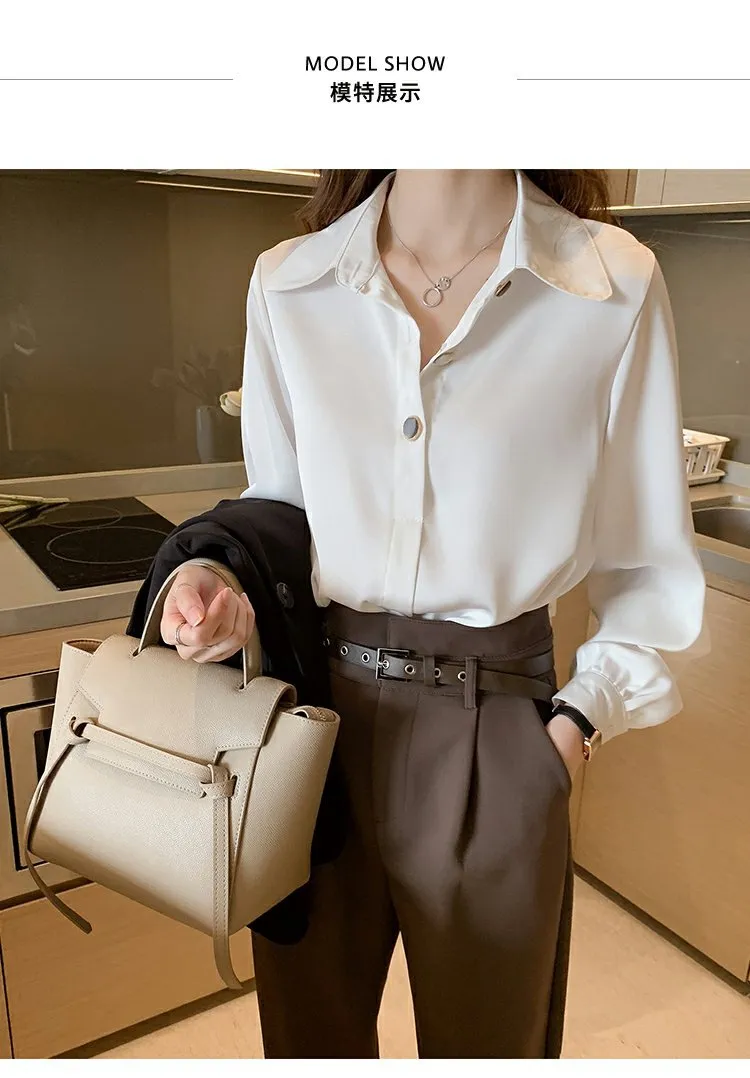 Blouse White Feminine Chiffon Shirt Long Sleeved Trendy Niche Blouse