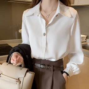 Blouse White Feminine Chiffon Shirt Long Sleeved Trendy Niche Blouse