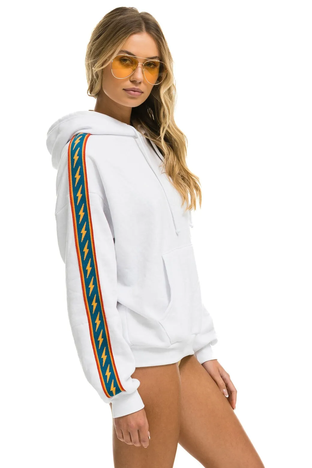 BOLT STRIPE RELAXED PULLOVER HOODIE - WHITE