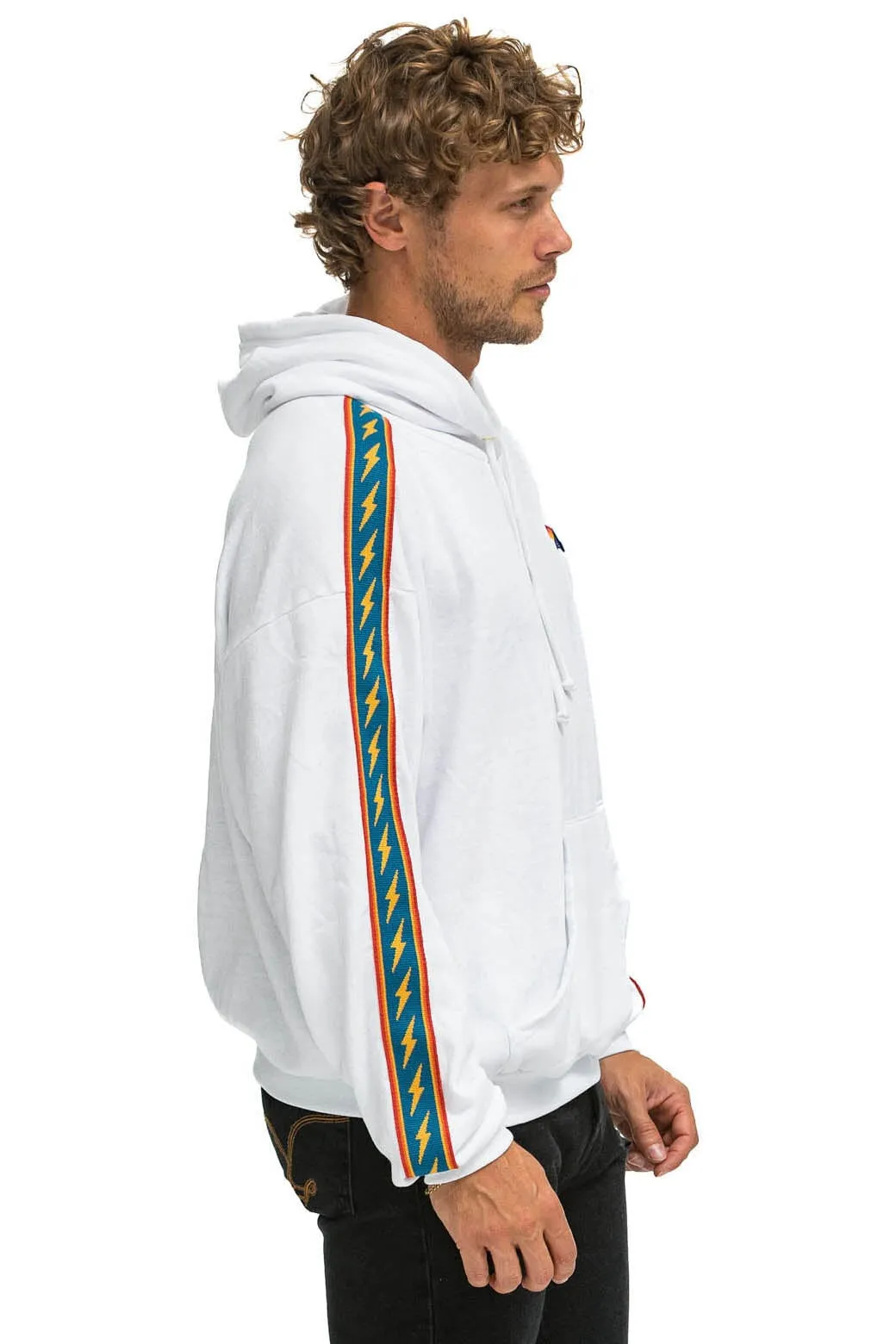 BOLT STRIPE RELAXED PULLOVER HOODIE - WHITE