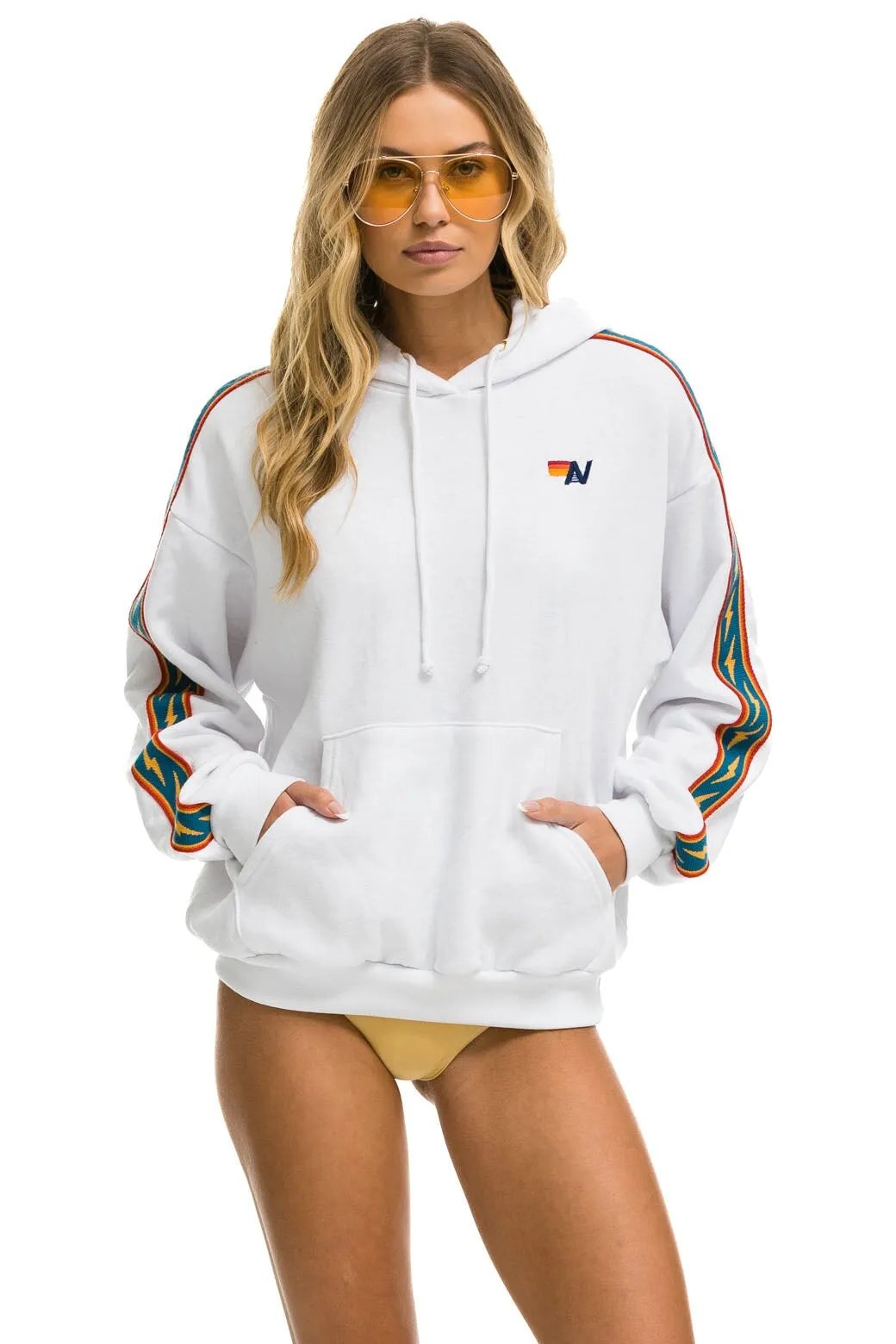 BOLT STRIPE RELAXED PULLOVER HOODIE - WHITE