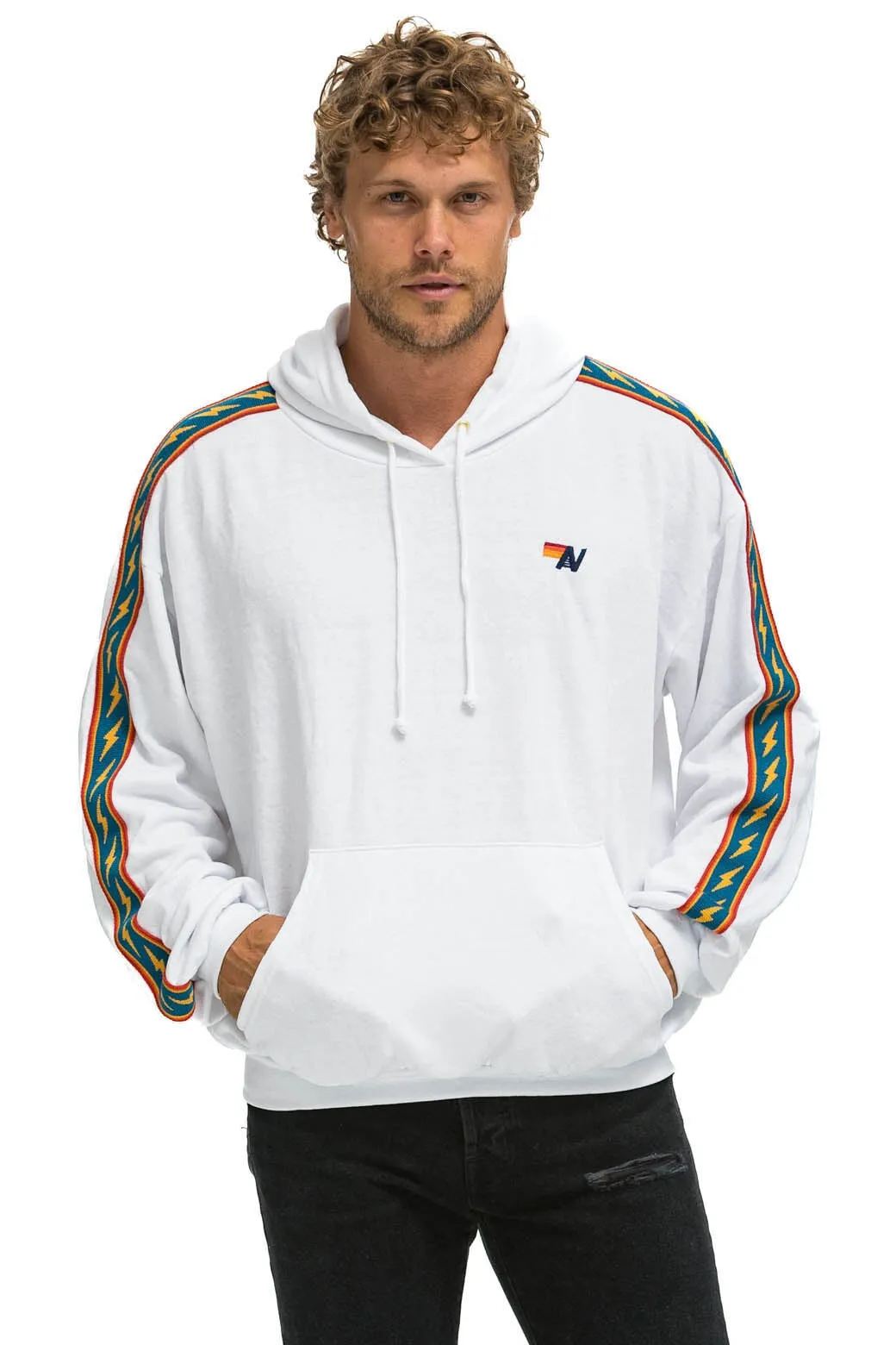 BOLT STRIPE RELAXED PULLOVER HOODIE - WHITE