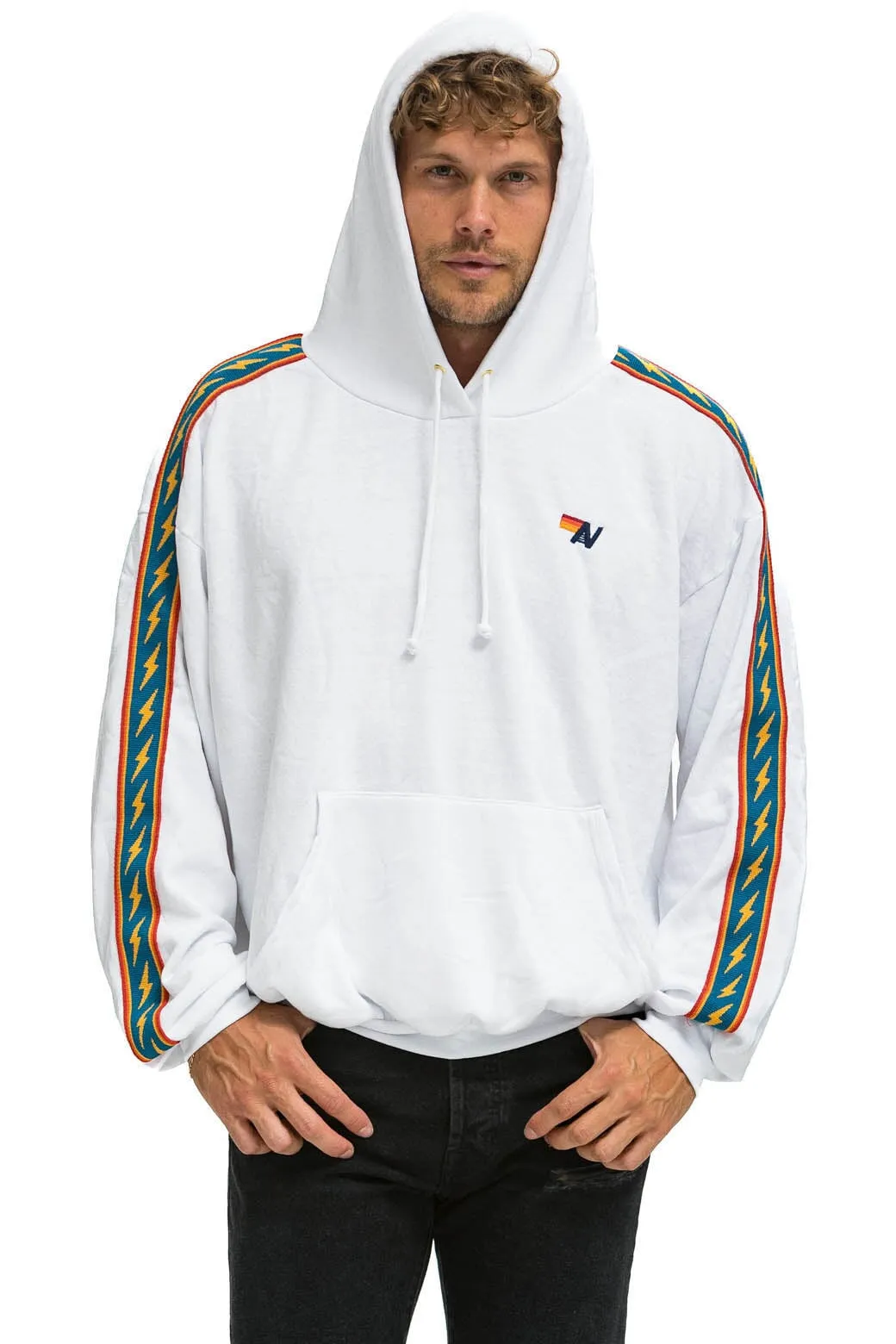 BOLT STRIPE RELAXED PULLOVER HOODIE - WHITE