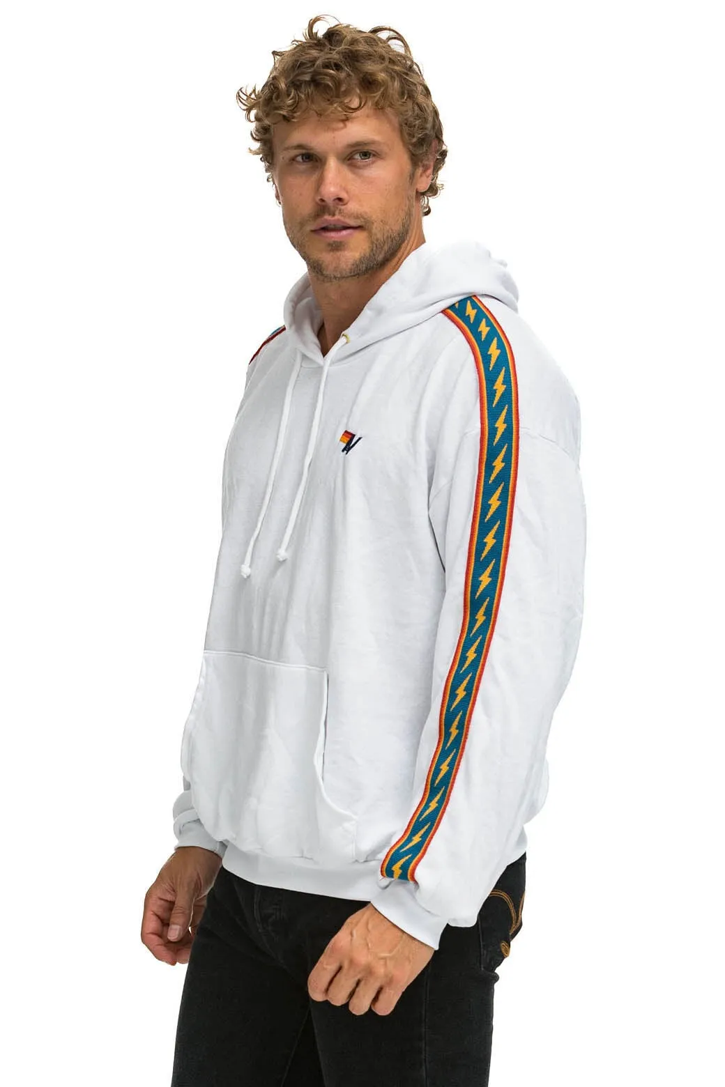 BOLT STRIPE RELAXED PULLOVER HOODIE - WHITE