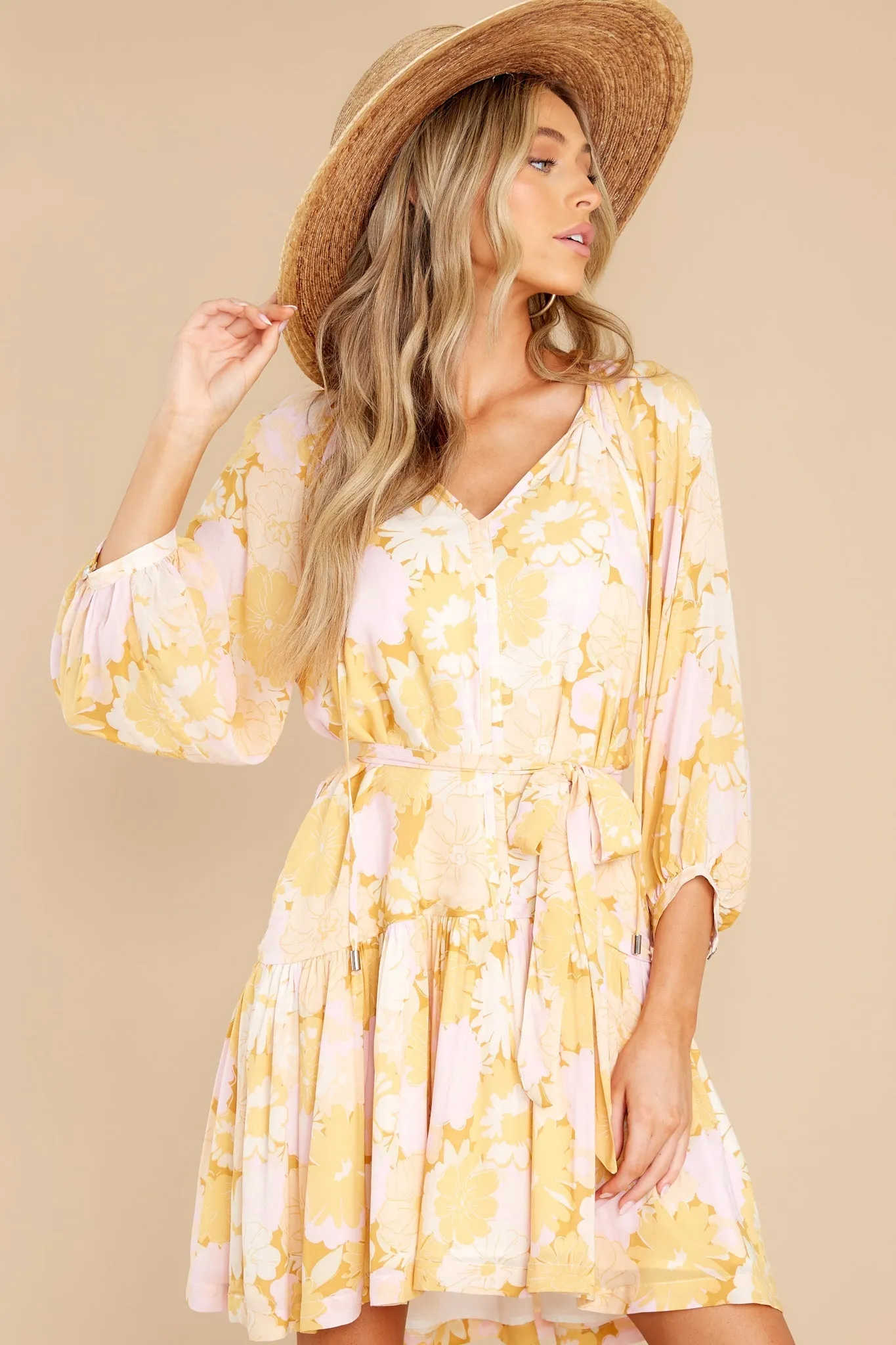 Brianna Smock Yellow Multi Mini Dress