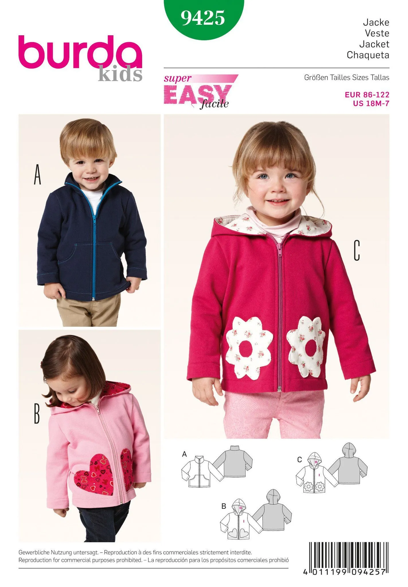 Burda 9425 Boys' and Girls' Jackets Pattern