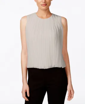 Calvin Klein Sleeveless Pleated Blouse, Khaki