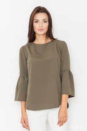 Chic 3/4 Sleeve Zip-Up Blouse with Contemporary Closure