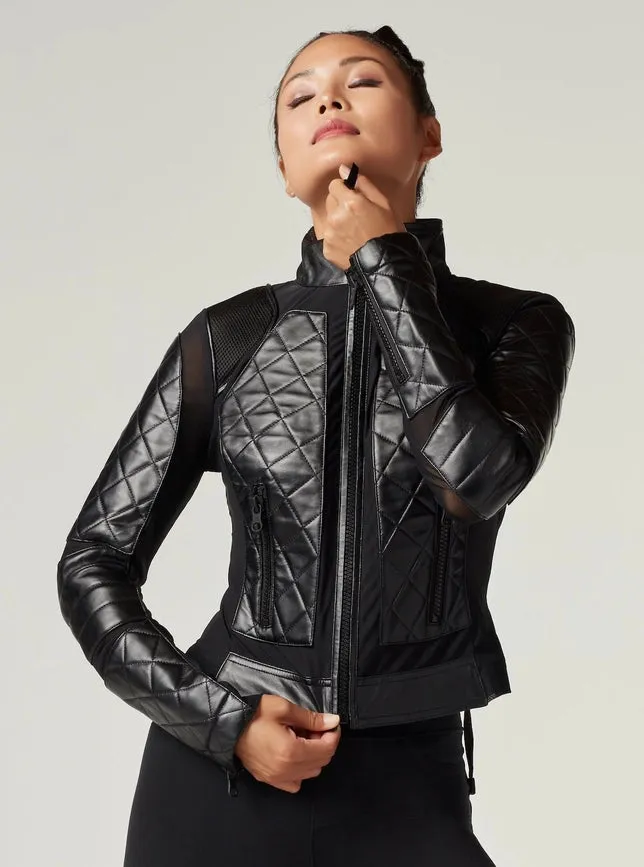 Classic Leather Mesh Moto Jacket - Black