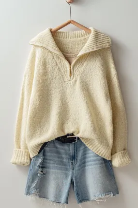 Cozy Knit Quarter Zip Fold Over Collar Sweater