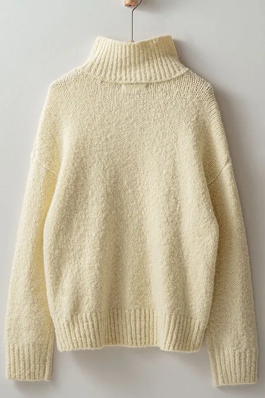 Cozy Knit Quarter Zip Fold Over Collar Sweater