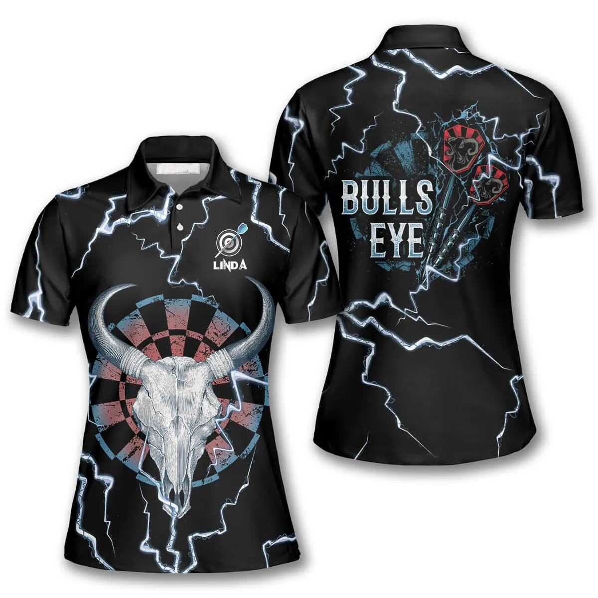 Darts Bullseye Thunder Skull Custom Darts Shirts for Women