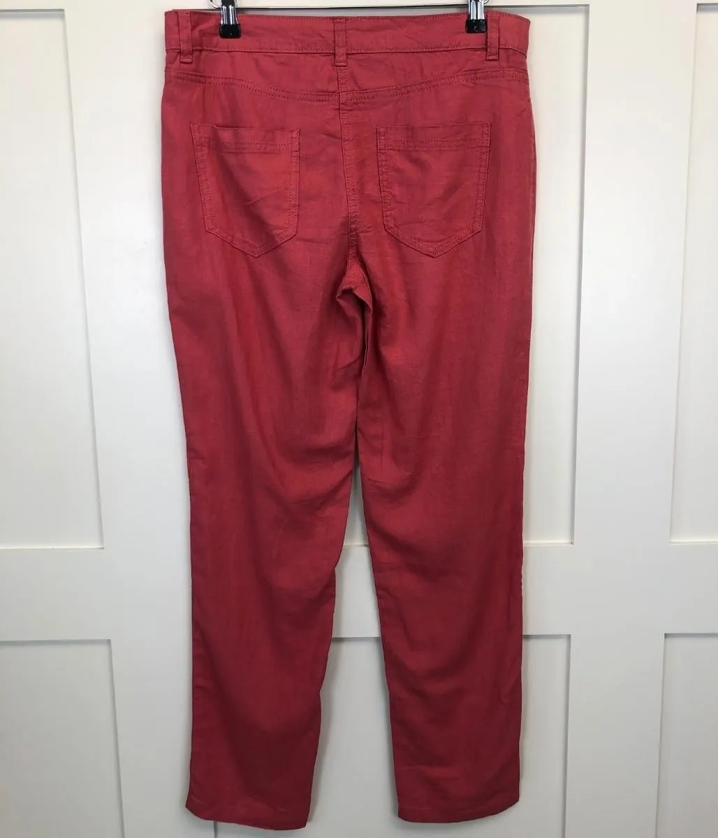 Deep Red Linen Blend Tapered Trousers