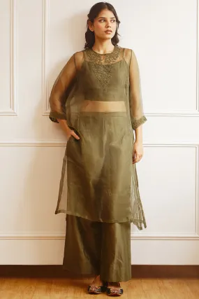 Embroidered Tunic Set In Dark Green