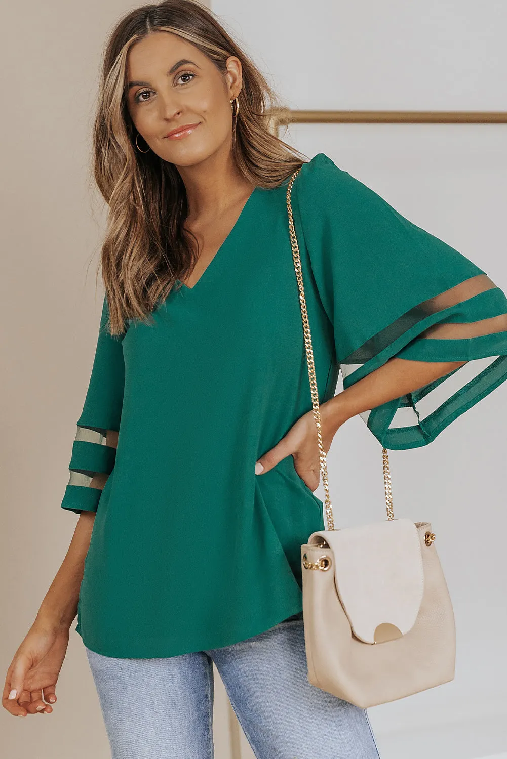 Flare Sleeve V Neck Loose Blouse