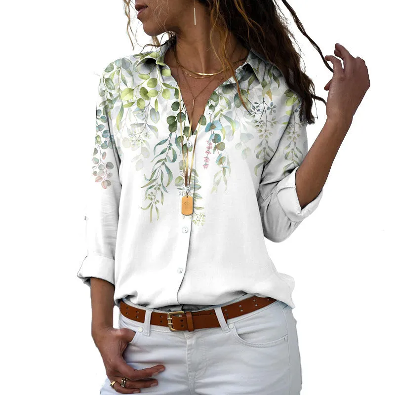 Flower 3D Digital Printing Long Sleeve Lapel Shirt