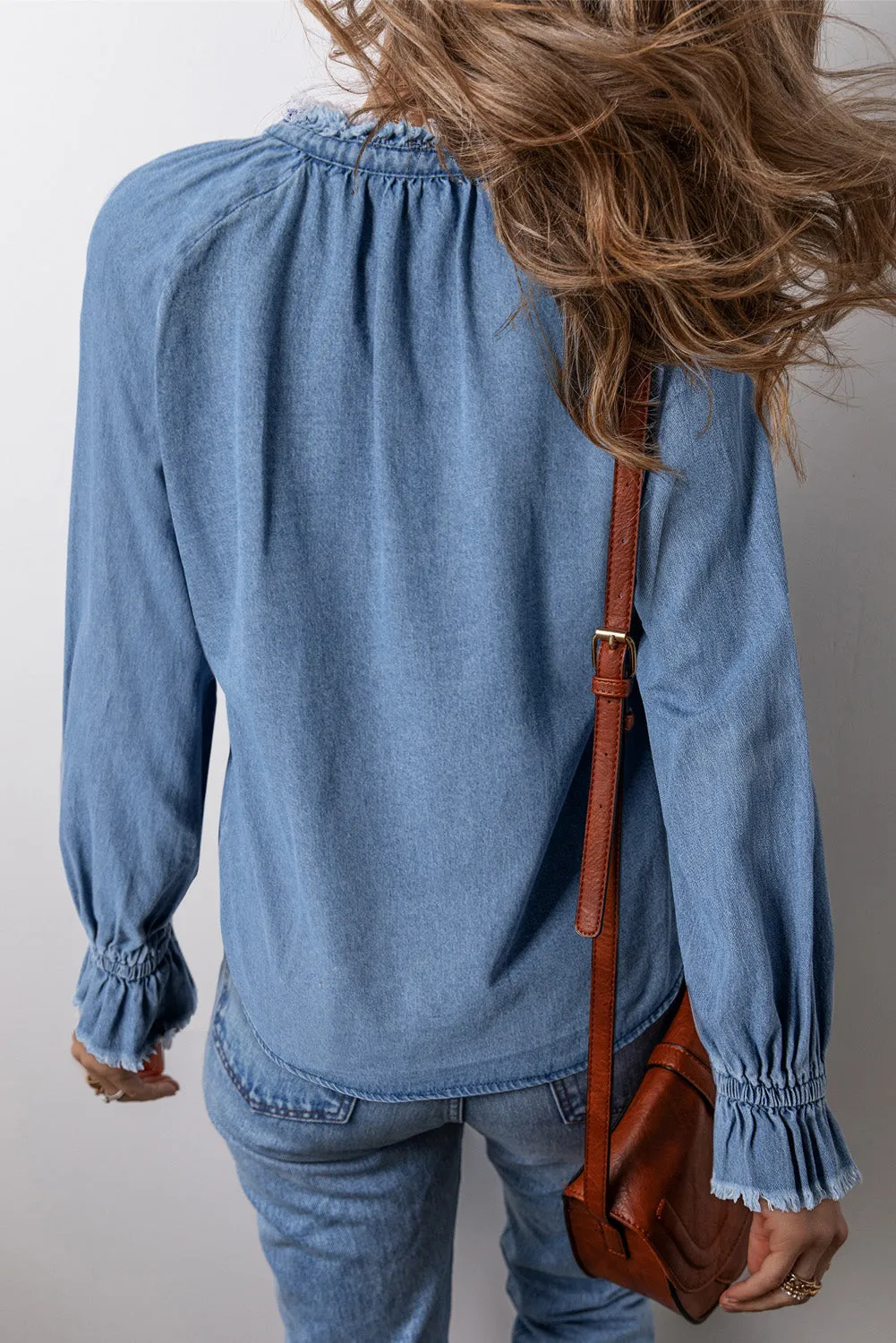 Frilled Raw Buttoned Denim Top