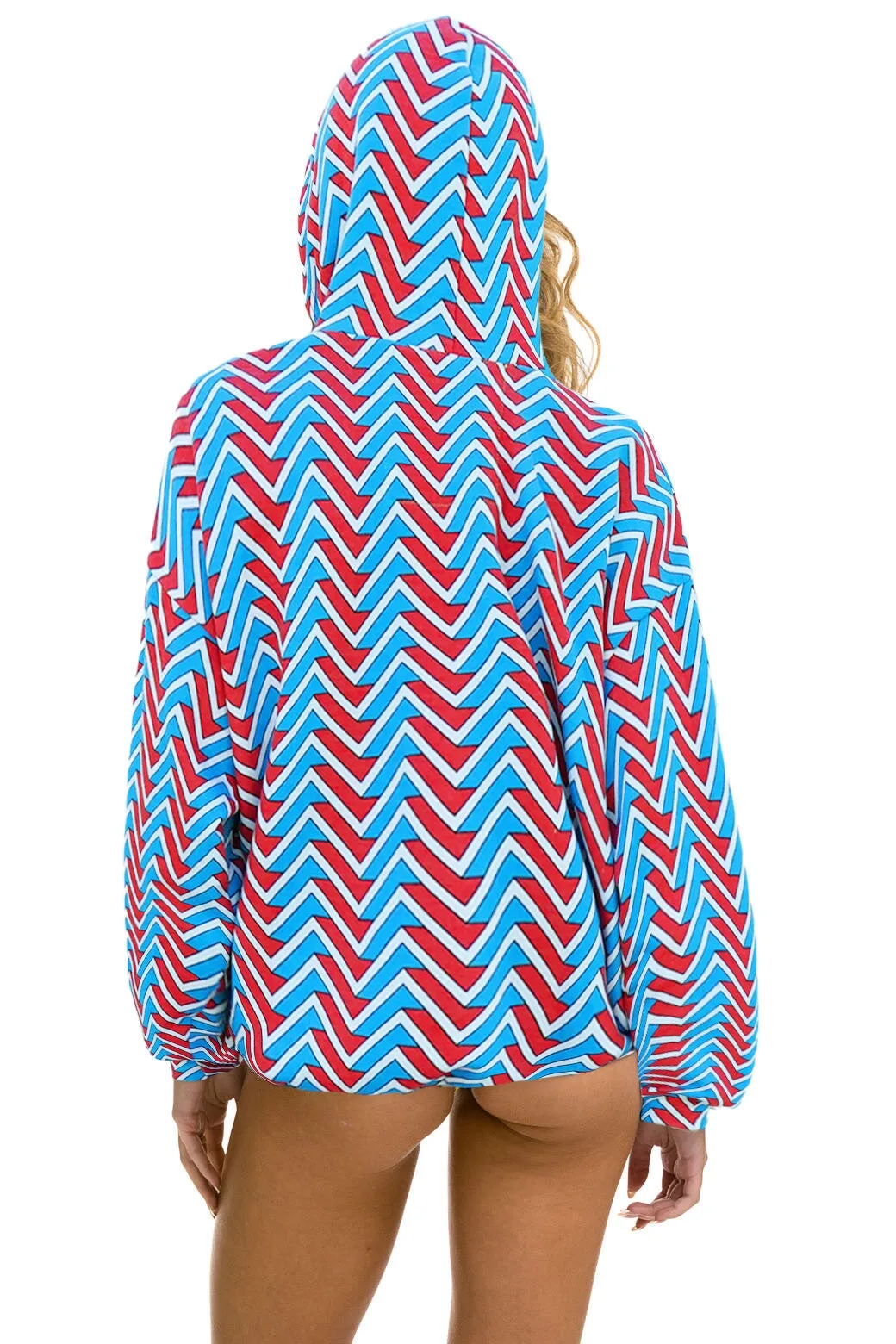 GEO ZIG BOLT EMBROIDERY RELAXED PULLOVER HOODIE - RED // BLUE