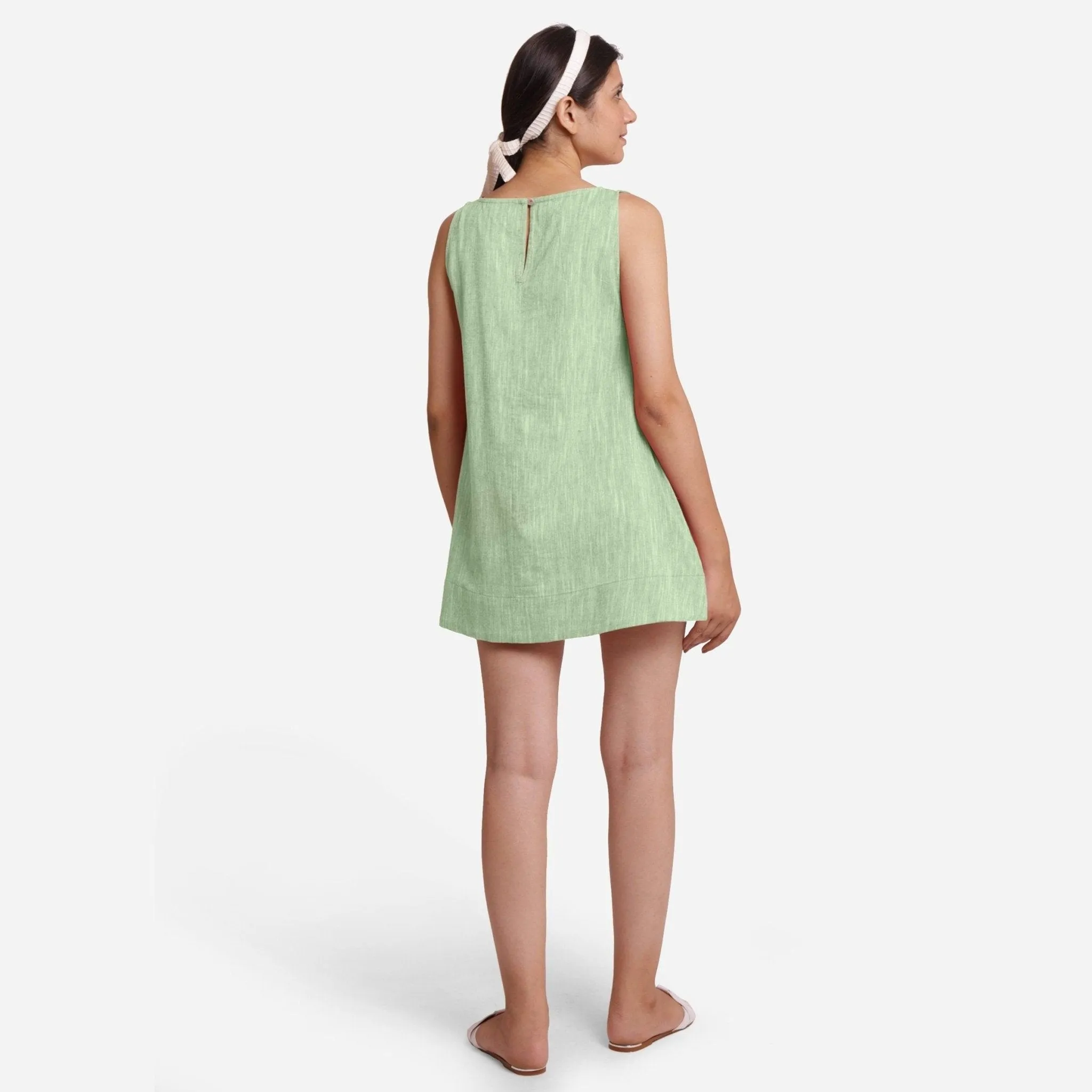 Green 100% Cotton Sleeveless Mini Tunic Dress