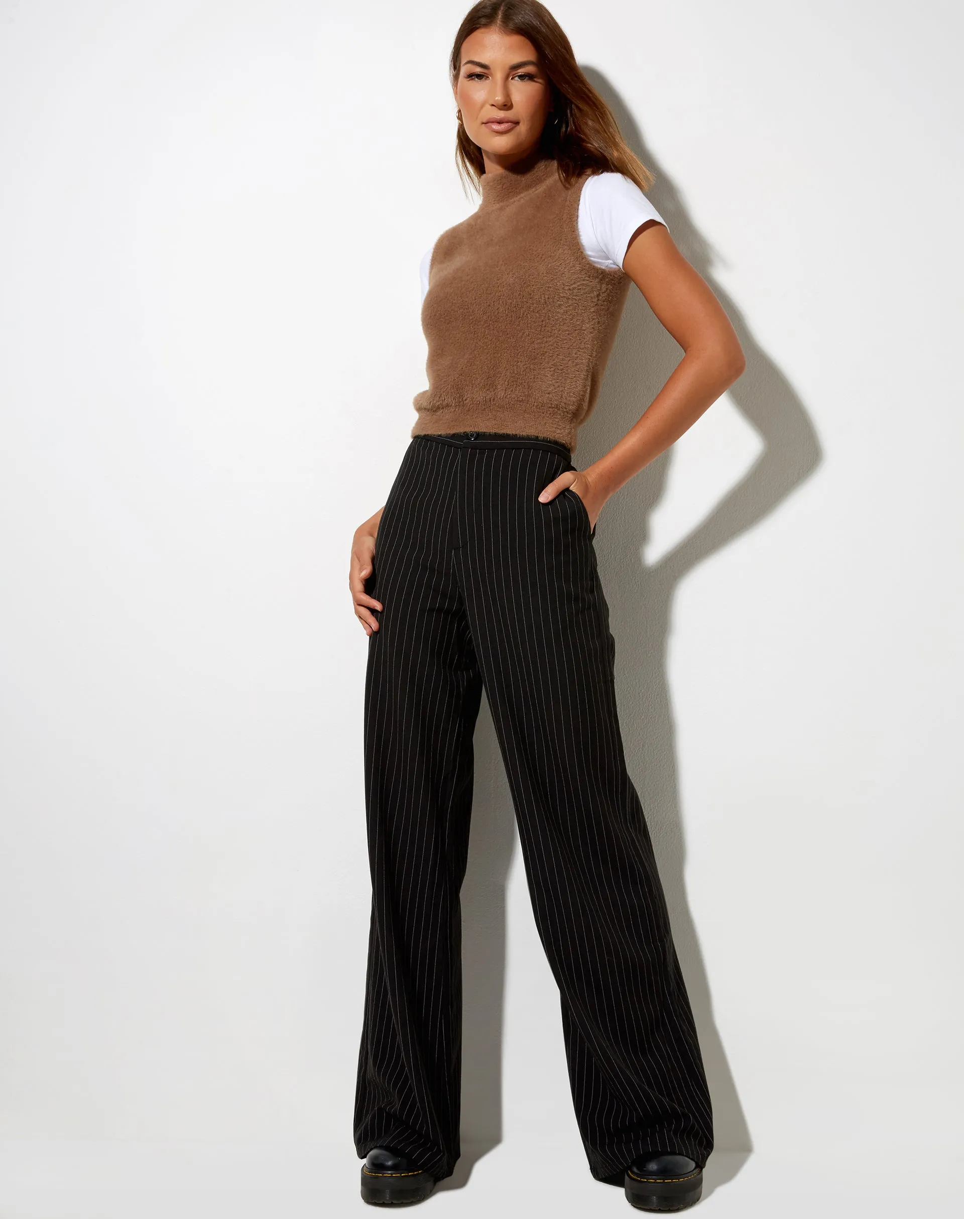 Ivo Flare Trouser in Pinstripe Black