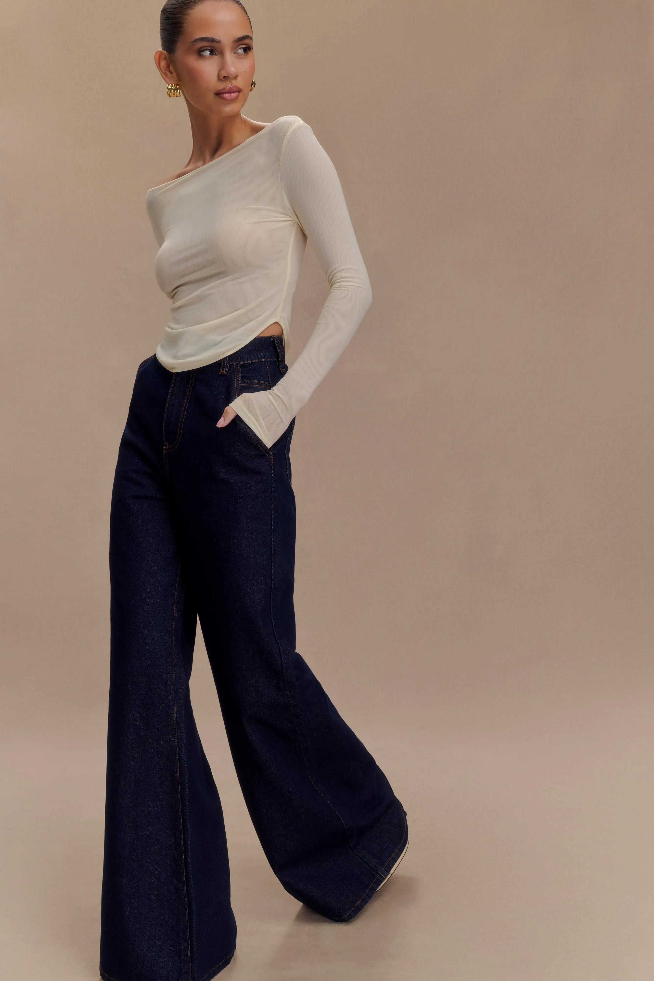 Jen Wide Leg Flare Denim Jeans - Indigo Blue