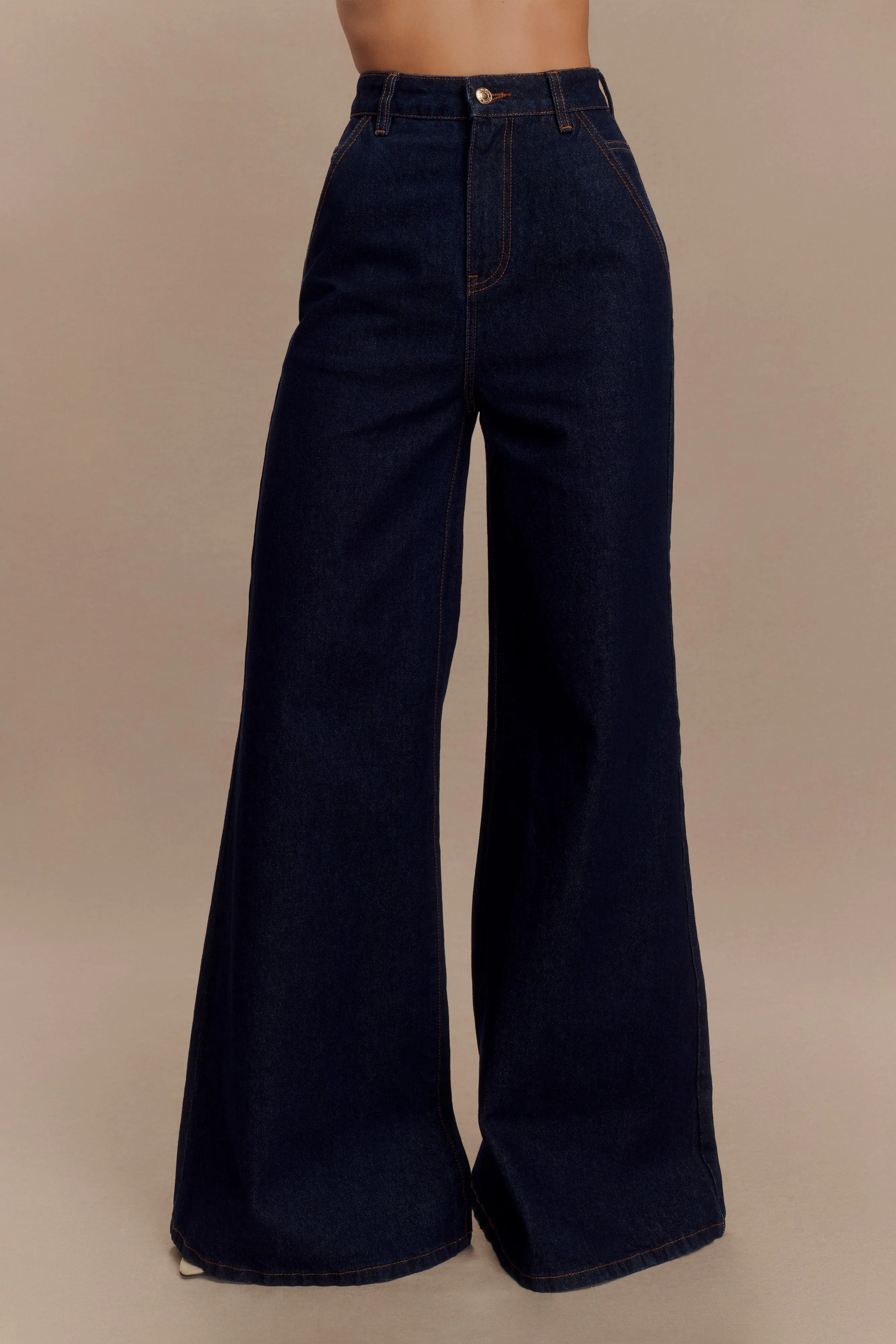 Jen Wide Leg Flare Denim Jeans - Indigo Blue