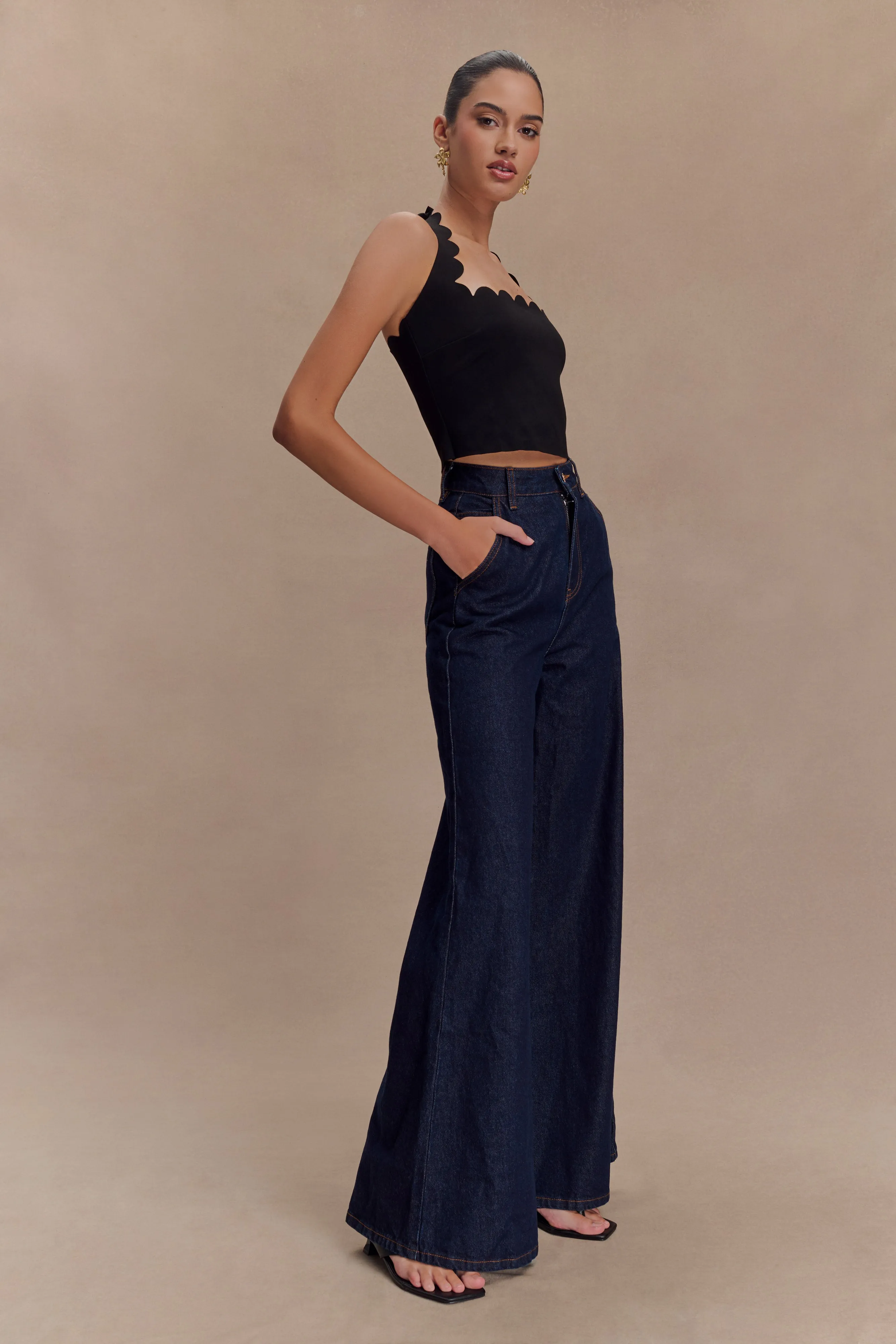 Jen Wide Leg Flare Denim Jeans - Indigo Blue