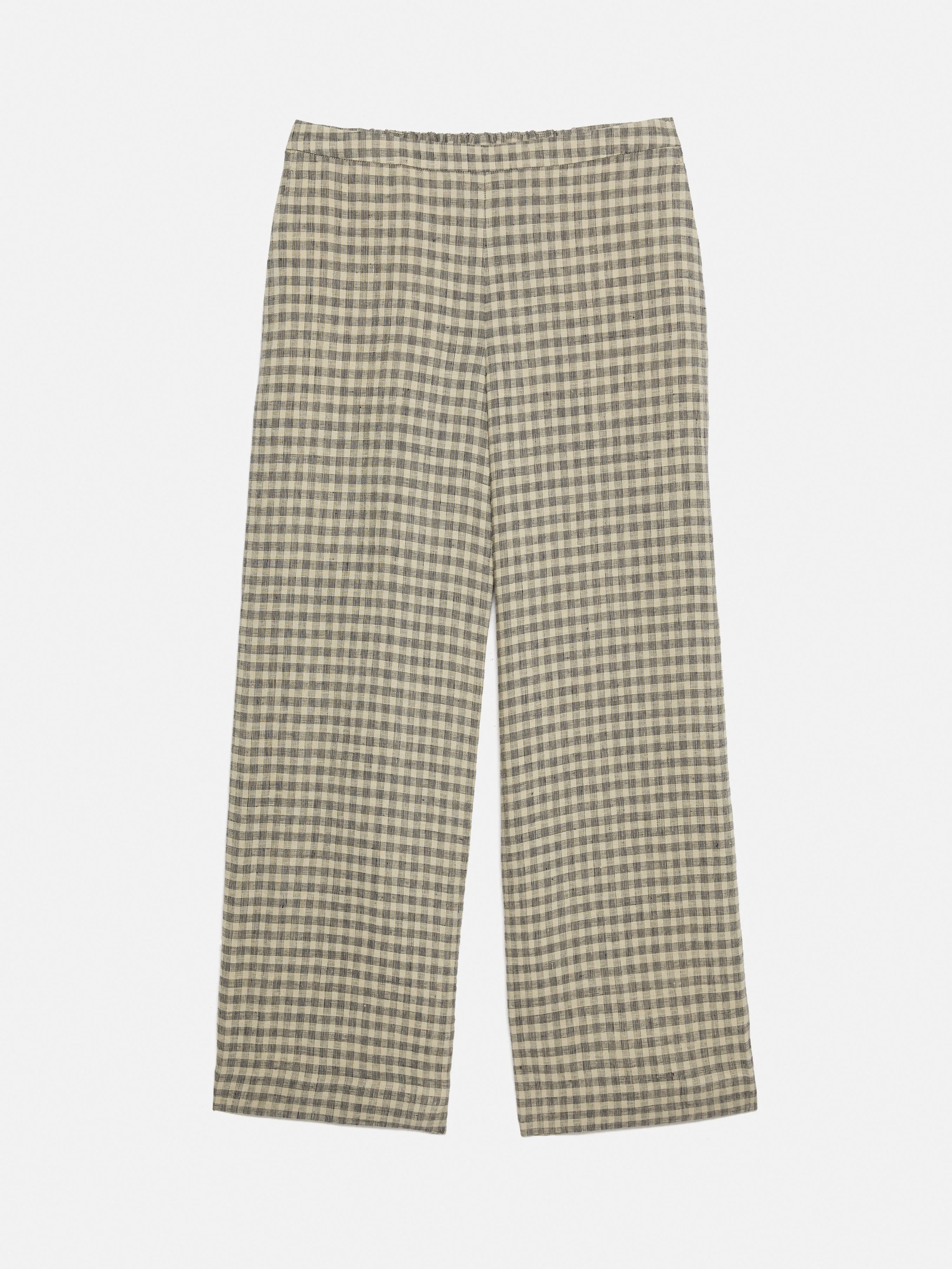 Linen Check Palazzo Trouser | Beige