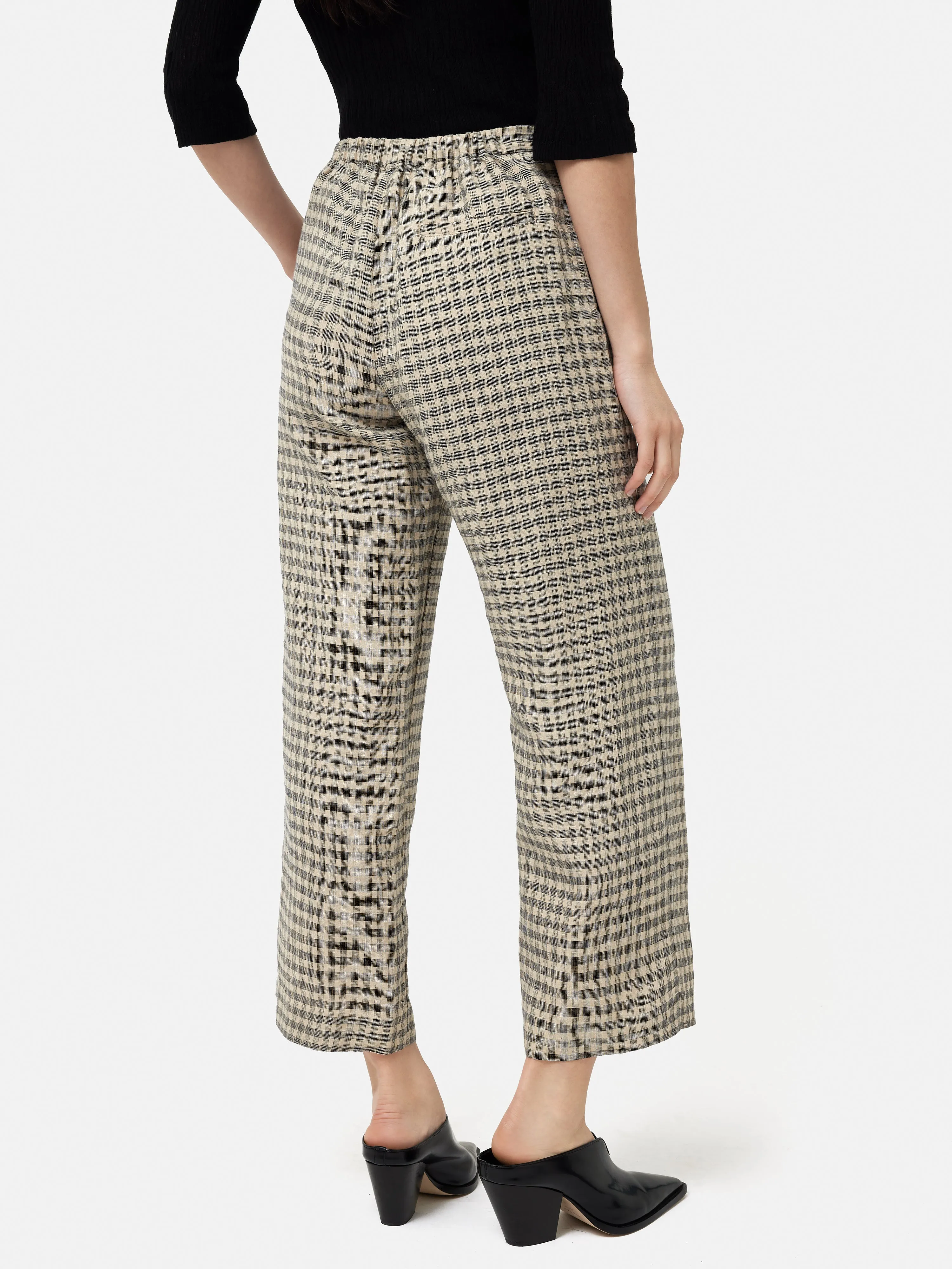 Linen Check Palazzo Trouser | Beige